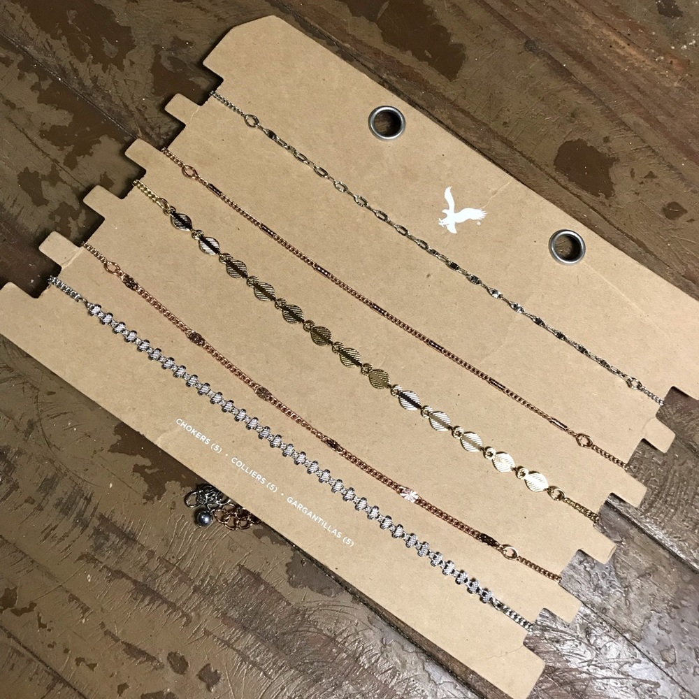 NWT- American Eagle Chain Choker Set- Gold tone Silver tone and Rose Gold Tone